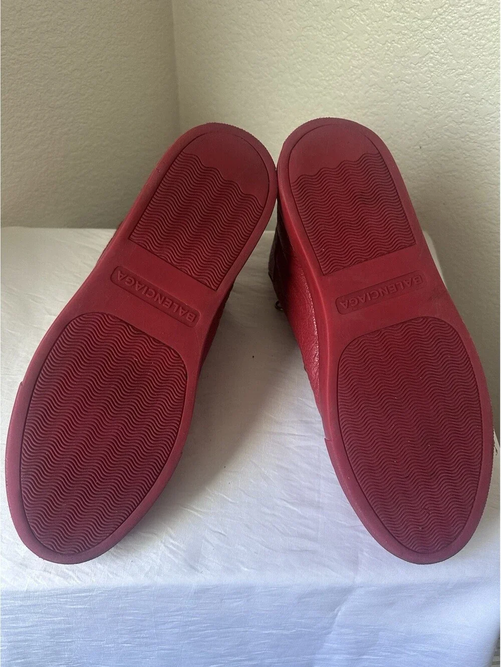 Balenciaga Arena High Top Sneakers Red Wrinkled Lambskin Leather Unisex 40